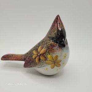 Resin Cardinal Bird Hand Painted Ganz Art w/ Flowers Songbird Figurine